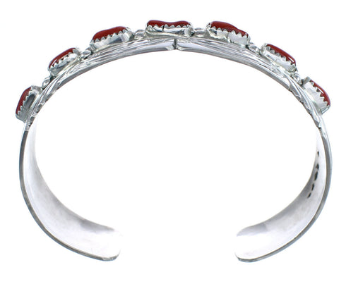 Native American Navajo Coral Sterling Silver Cuff Bracelet JX121768