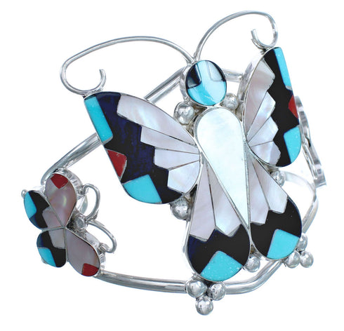Sterling Silver Multicolor Butterfly Native American Zuni Cuff Bracelet AX121817