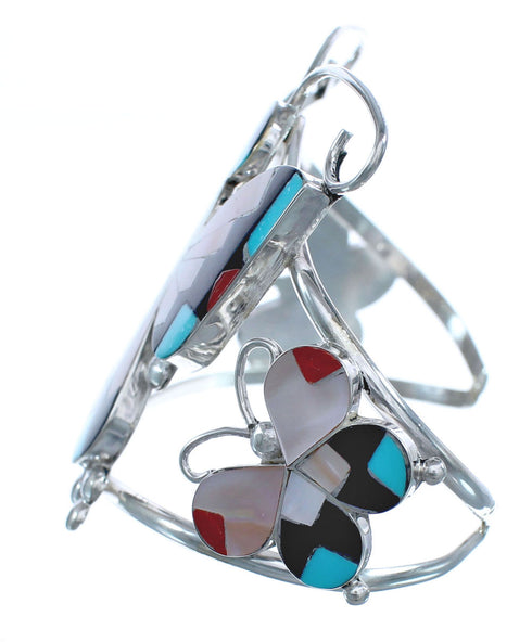 Sterling Silver Multicolor Butterfly Native American Zuni Cuff Bracelet AX121817