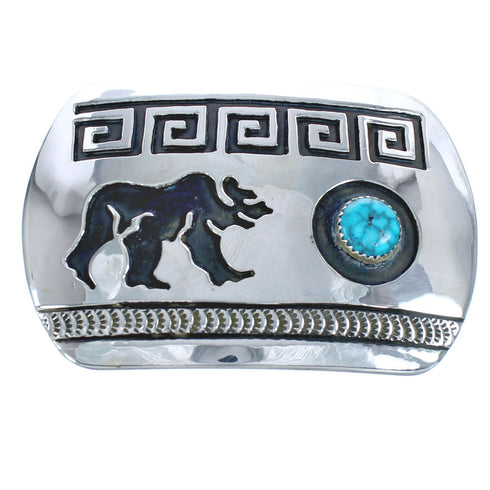 Native American Navajo Sterling Silver Turquoise Water Wave Bear Belt Buckle JX121892