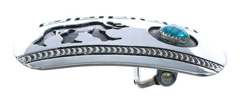 Native American Navajo Sterling Silver Turquoise Water Wave Bear Belt Buckle JX121892