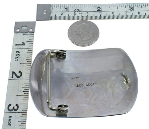 Native American Navajo Sterling Silver Turquoise Water Wave Bear Belt Buckle JX121892