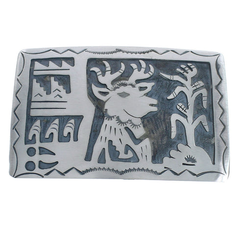 Native American Genuine Sterling Silver Deer And Corn Belt Buckle JX121922