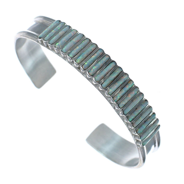 Opal Inlay Sterling Silver Zuni Indian Cuff Bracelet JX121944