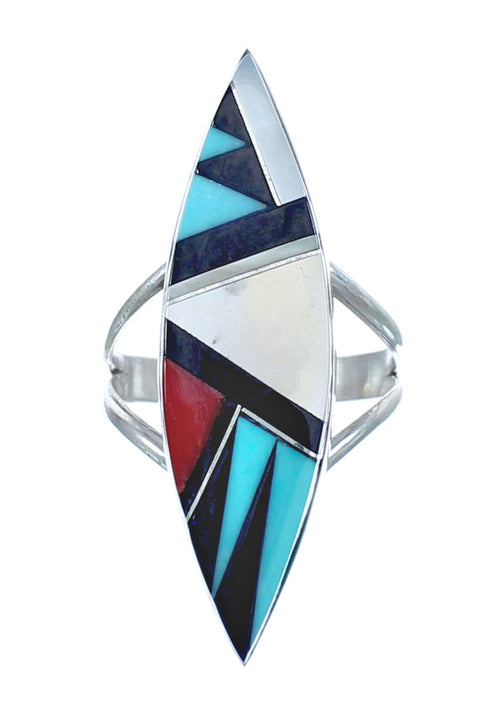 Multicolor Inlay Authentic Sterling Silver Ring Size 7-1/4 JX122154