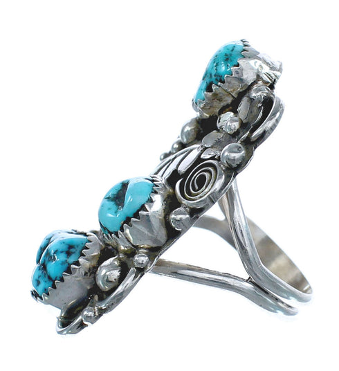 Native American Sterling Silver Turquoise Flower and Leaf Ring Size 8-1/2 JX122115
