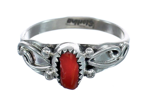 Native American Authentic Sterling Silver Coral Ring Size 9-1/4 JX122211
