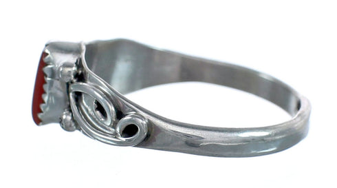 Native American Authentic Sterling Silver Coral Ring Size 9-1/4 JX122211