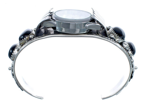 Native American Flower Onyx Sterling Silver Cuff Watch AX122681