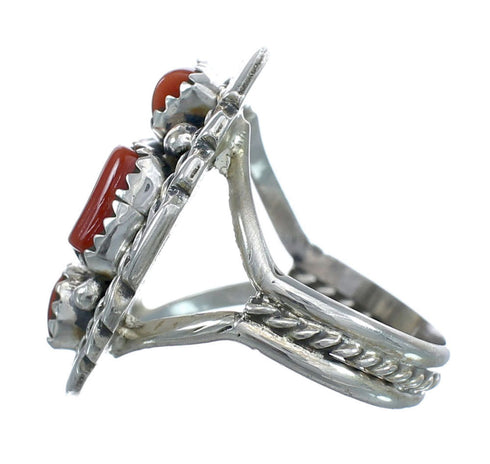 Native American Navajo Sterling Silver Coral Ring Size 7-1/4 JX124837