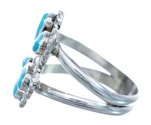Native American Turquoise Flower Authentic Sterling Silver Ring Size 7-3/4 JX127097