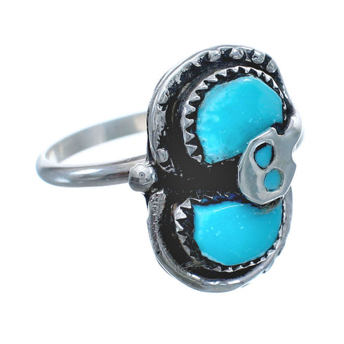 Zuni Turquoise Authentic Sterling Silver Snake Ring Size 8-1/2 JX122501