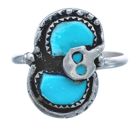 Zuni Turquoise Authentic Sterling Silver Snake Ring Size 8-1/2 JX122501
