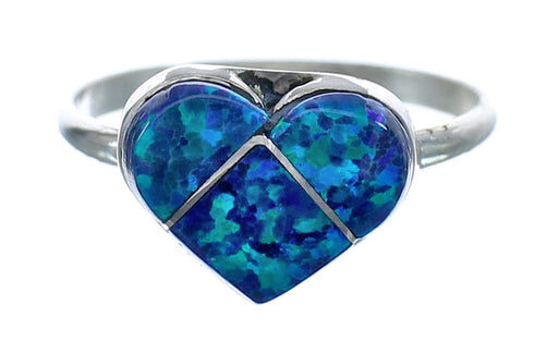 Native American Blue Opal Heart Sterling Silver Ring Size 3-3/4 JX122628
