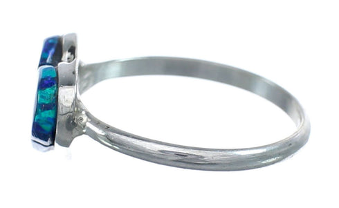 Native American Blue Opal Heart Sterling Silver Ring Size 6-3/4 JX122629