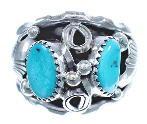 Native American Leaf Sterling Silver And Turquoise Ring Size 10 JX122618