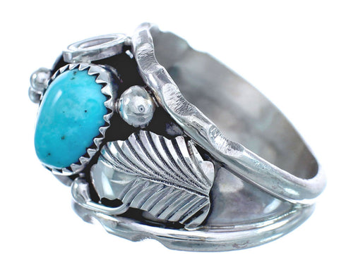 Native American Leaf Sterling Silver And Turquoise Ring Size 9-1/2 JX122624