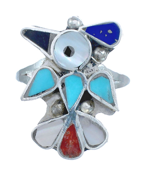 Thunderbird Zuni Multicolor And Sterling Silver Ring Size 7-1/4 AX122530