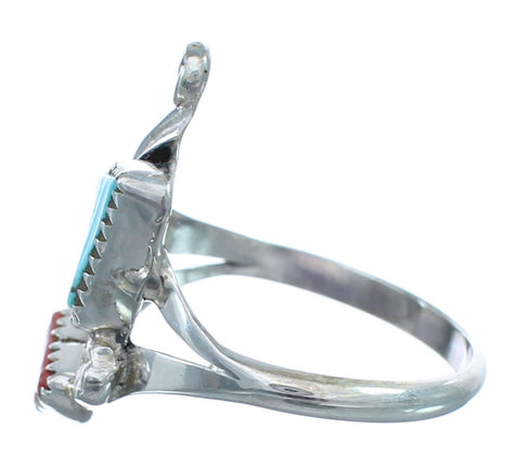 Native American Zuni Coral Turquoise Ring Size 8-1/4 AX122314