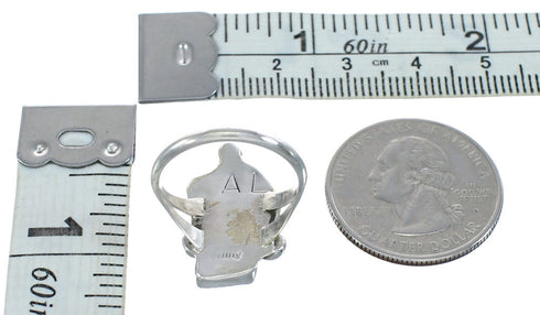 Zuni Turquoise And Coral Genuine Sterling Silver Feather Ring Size 6-3/4 AX122377