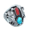 Navajo Turquoise And Coral Sterling Silver Leaf Ring Size 9-3/4 AX122353