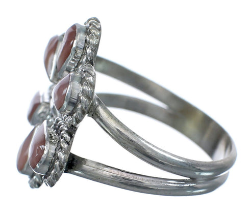 Native American Pink Mother of Pearl Silver Flower Ring Size 9-1/2 AX122453