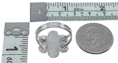 Native American Onyx Silver Flower Ring Size 9-1/2 AX122460