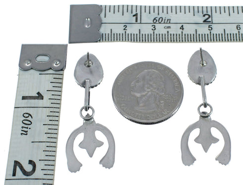 Navajo Turquoise And Sterling Silver Naja Post Dangle Earrings JX122274