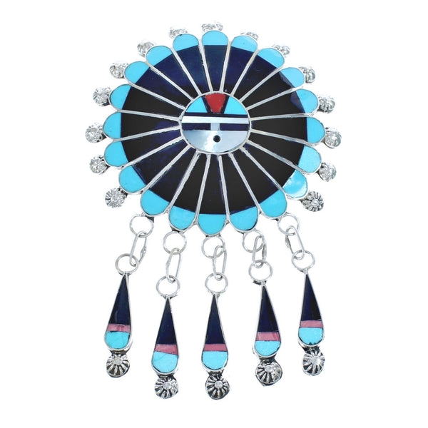 Multicolor Inlay Zuni Sun Sterling Silver Pin Pendant NN20288