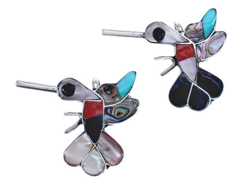Zuni Authentic Sterling Silver Multicolor Hummingbird Pendant JX122746