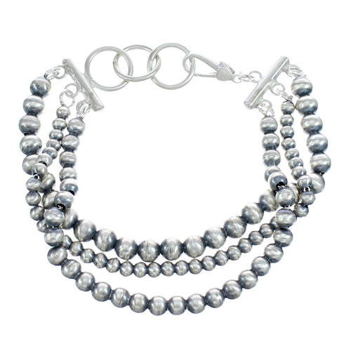 Native American 3-Strand Sterling Silver Bead Bracelet JX122963