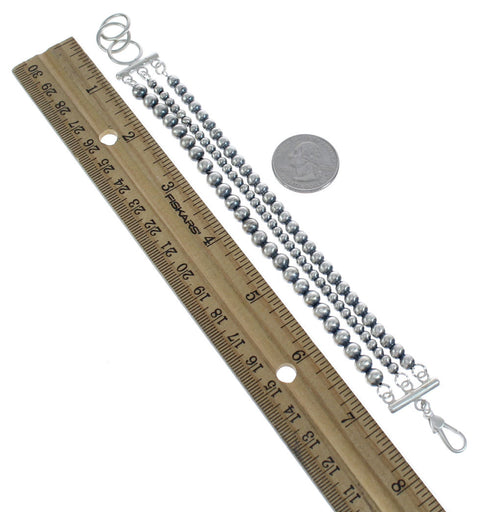 Native American 3-Strand Sterling Silver Bead Bracelet JX122963