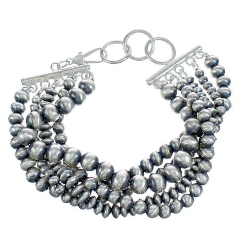 Native American 5-Strand Sterling Silver Bead Bracelet JX122962