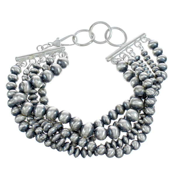 Native American 5-Strand Sterling Silver Bead Bracelet JX122962