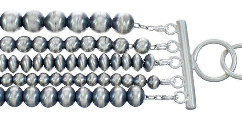 Native American 5-Strand Sterling Silver Bead Bracelet JX122962