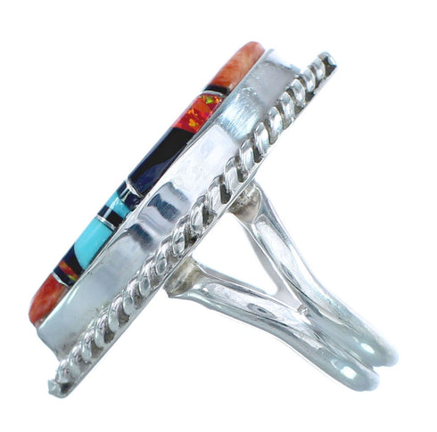 Native American Sterling Silver Multicolor Inlay Ring Size 7-1/2 AX123158