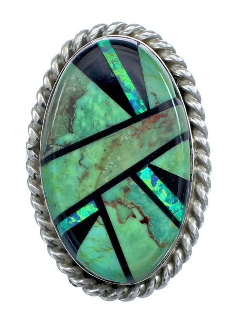 Native American Sterling Silver Multicolor Inlay Ring Size 8-1/2 AX123190