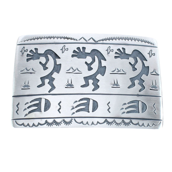 Native American Navajo Sterling Silver Kokopelli Bear Paw Belt Buckle JX123064