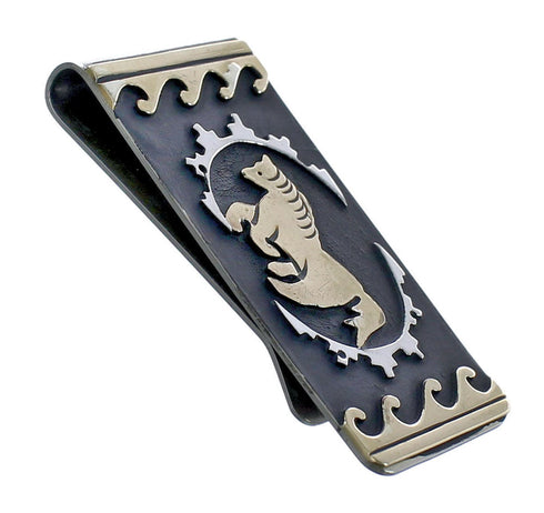 Native American Sterilng Silver 12KGF Horse Water Wave Money Clip JX123181