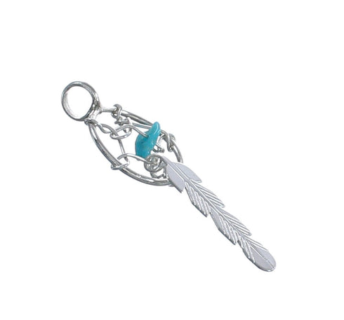 Native American Sterling Silver Turquoise Dream Catcher Feather Pendant JX123306