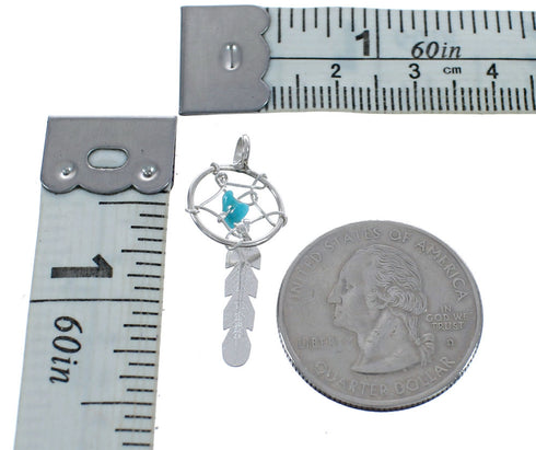 Native American Sterling Silver Turquoise Dream Catcher Feather Pendant JX123306