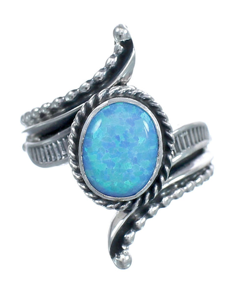 Native American Blue Opal Sterling Silver Ring Size 6 AX123333