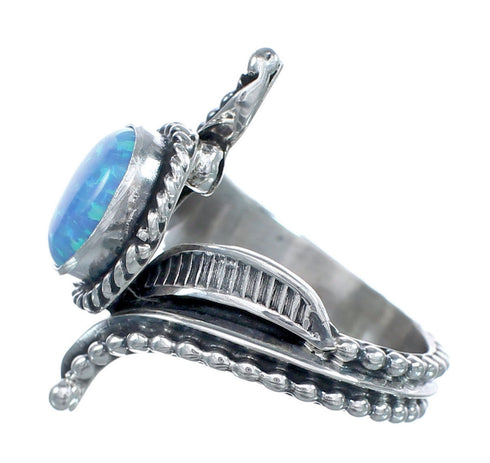 Native American Blue Opal Sterling Silver Ring Size 6 AX123333