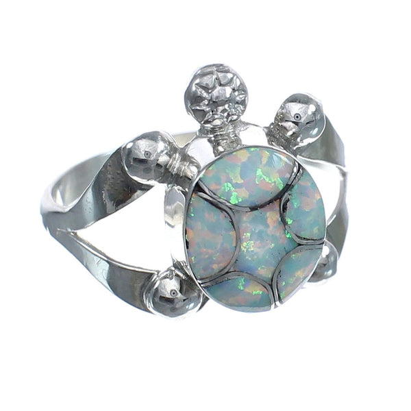 Native American Navajo Opal Sterilng Silver Turtle Ring Size 7-3/4 AX123356