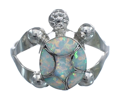 Native American Navajo Opal Sterilng Silver Turtle Ring Size 7-3/4 AX123356