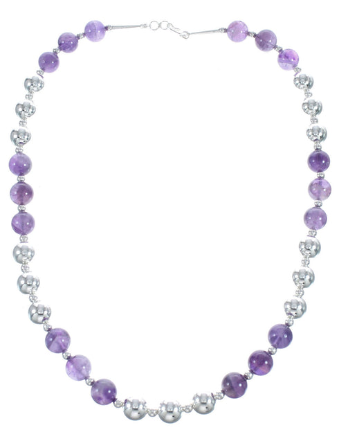 Sterling Silver And Amethyst Navajo Bead Necklace AX123519