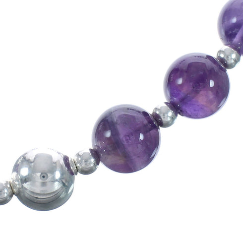 Sterling Silver And Amethyst Navajo Bead Necklace AX123519
