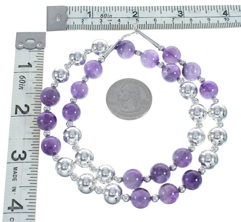 Sterling Silver And Amethyst Navajo Bead Necklace AX123519