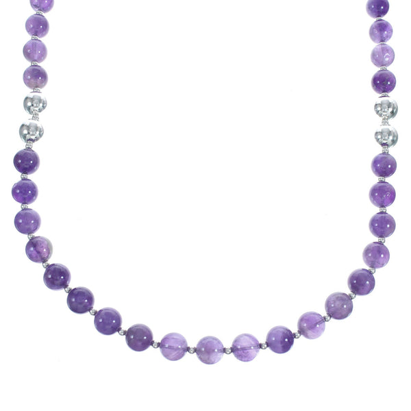 Sterling Silver And Amethyst Navajo Bead Necklace AX123518