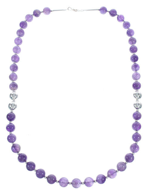 Sterling Silver And Amethyst Navajo Bead Necklace AX123518